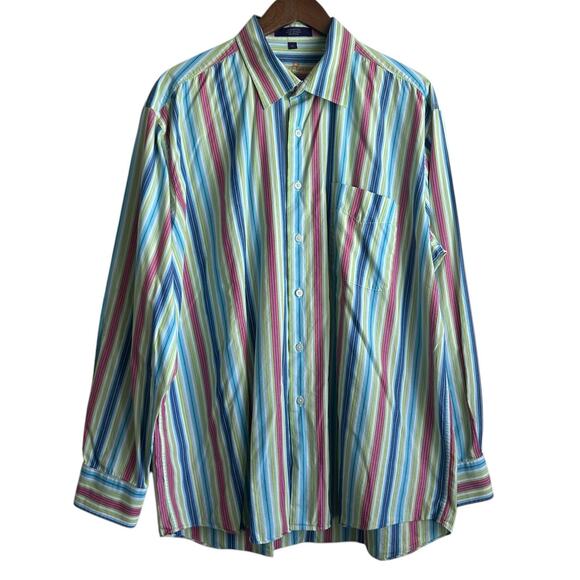 Alan Flusser Mens Shirt XL Multicolored‎ Striped Button Up Preppy Travel Office - Picture 1 of 11